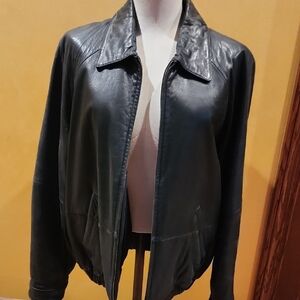 Men's Jones New York Classic Black Leather Jacket Size S
